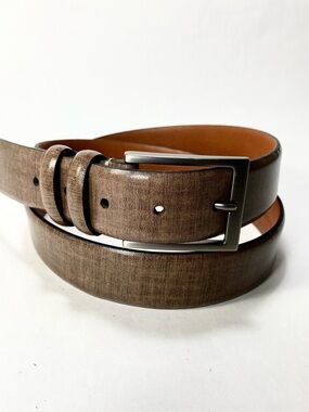 Boconi Tan Brown Leather Belt with Brushed Silver Metal Buckle 40